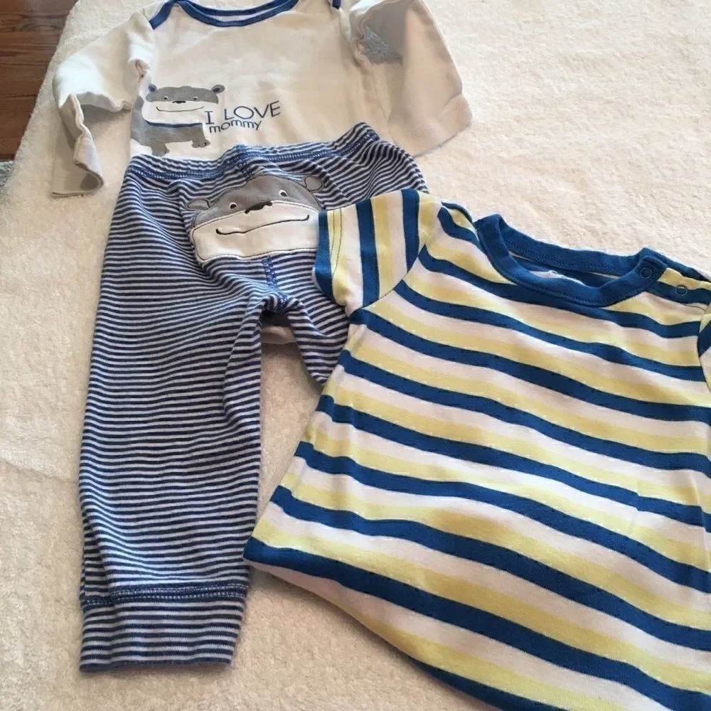 Carter’s 12 month boys set 2 onesies 1 pants blue